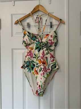 H&M Cream One-Piece Swimsuit with Multicolor Floral Print